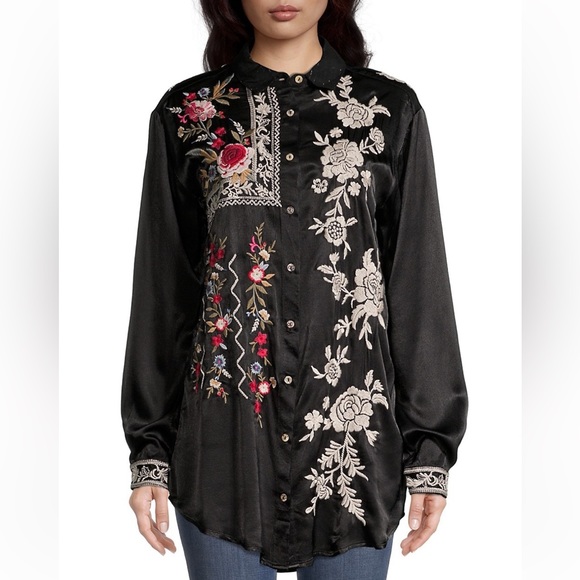 JOHNNY WAS Roma Embroidered Oversized Button Down Shirt Sz:Small NWT